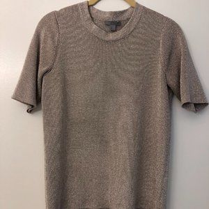 COS Soft Pink Metallic Knit Short Sleeve Top